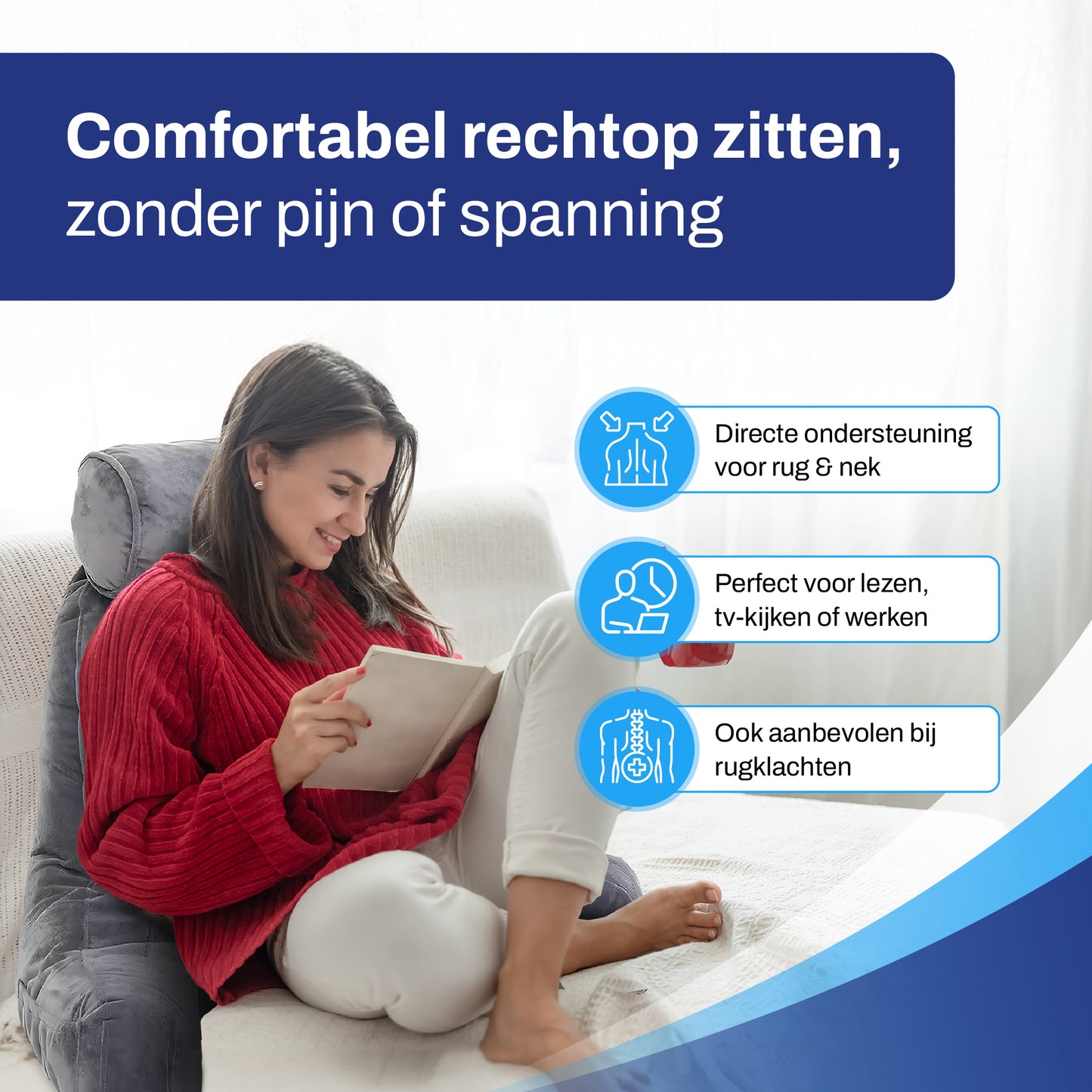 Ergo Leeskussen – Ergonomisch Rugkussen voor in Bed of op de Bank
