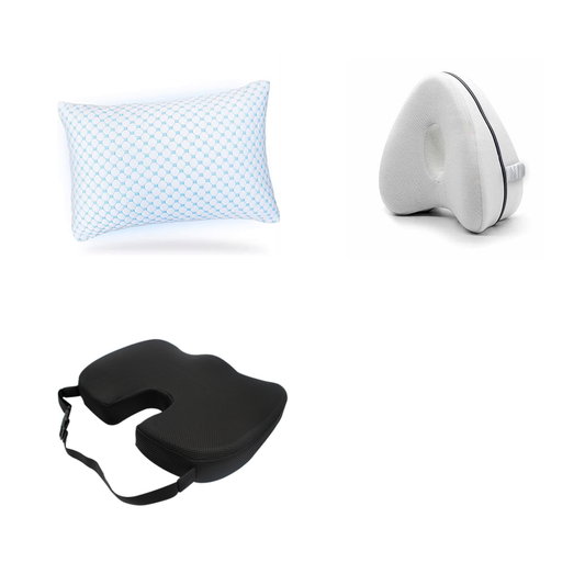 Hoofdkussen Traagschuim vlokken + Kniekussen + Zitkussen