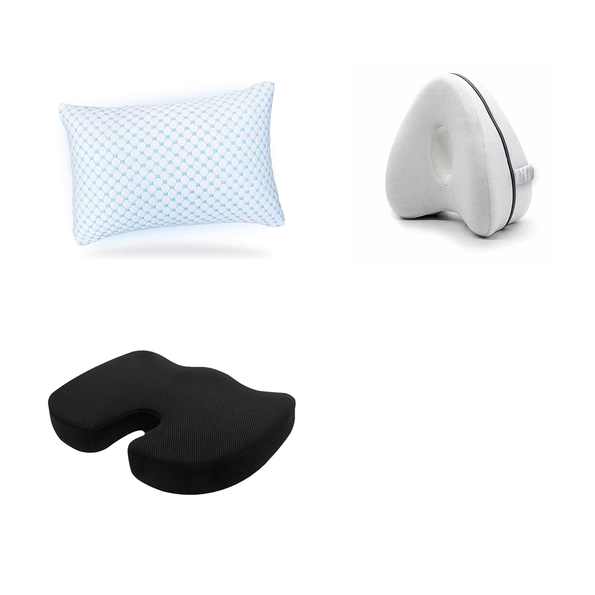 Hoofdkussen Traagschuim vlokken + Kniekussen + Zitkussen