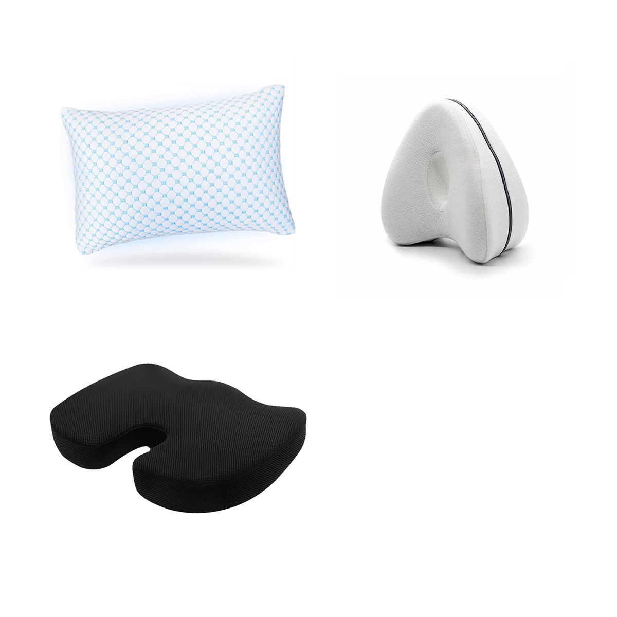 Hoofdkussen Traagschuim vlokken + Kniekussen + Zitkussen