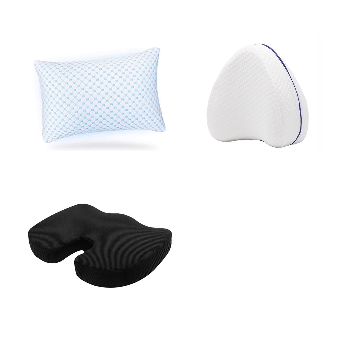 Hoofdkussen Traagschuim vlokken + Kniekussen + Zitkussen